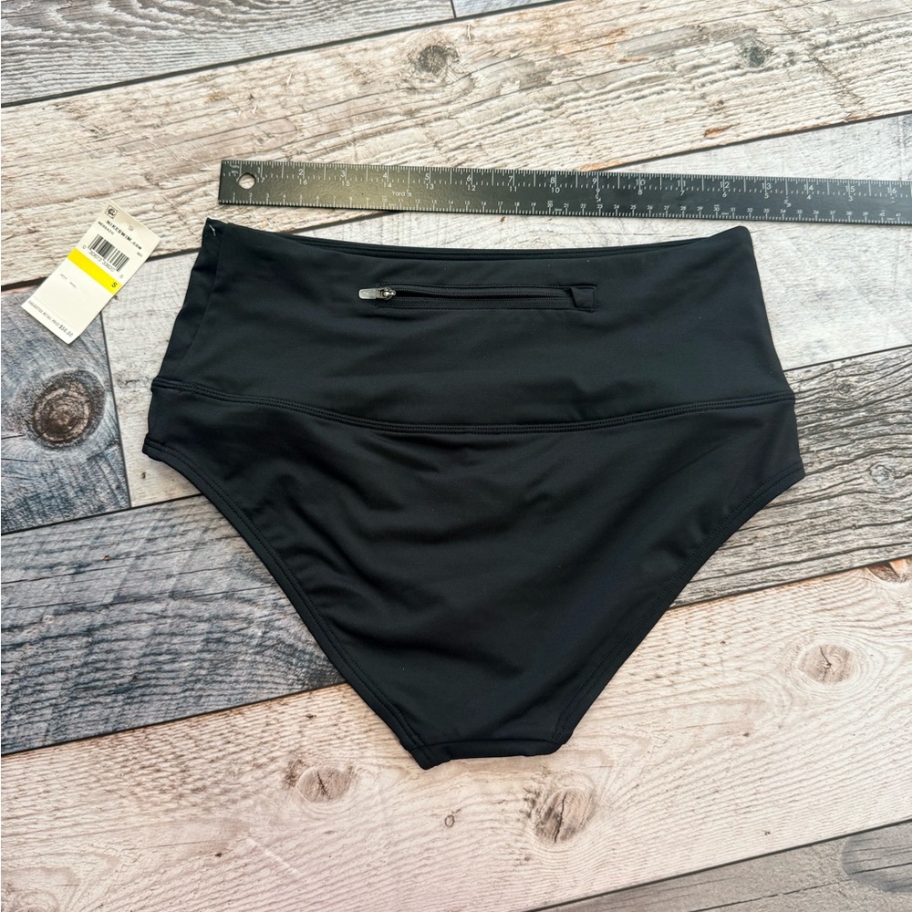 Nike Black High Waisted Bikini Bottom Small Athletic Swimwear Swoosh sporty boho - Picture 6 of 10